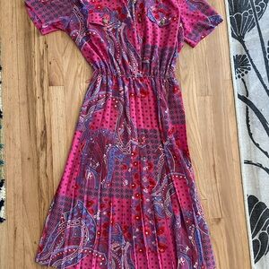 Vintage Leslie Fay Pink and Purple Paisley Midi Dress